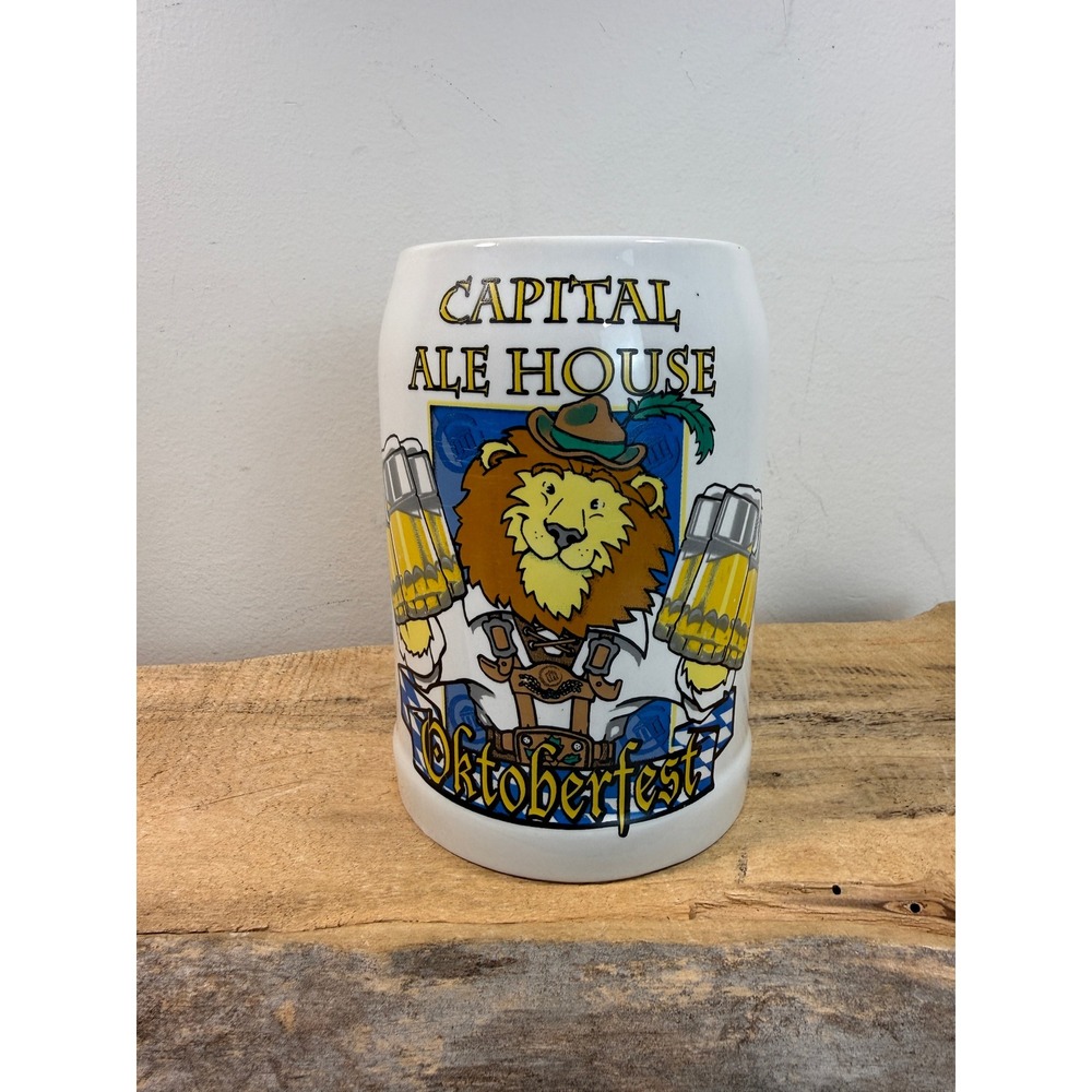 Capital Ale‎ House Oktoberfest 0.5L Ceramic Beer Stein Lion Lederhosen White Mug
